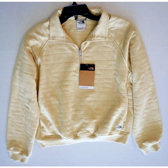 The North Face Women Sz M Beige Heather Longs Peak Quilted 1/4 Zip Jacket - Picture 7 of 8